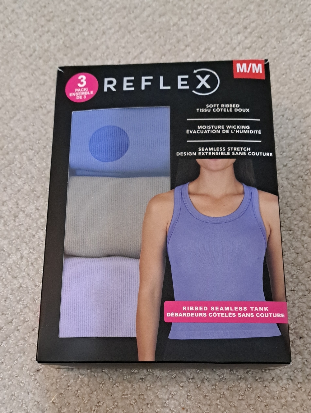 Reflex Ribbed Tanks 3 Pack Women's Medium Racer Back Seamless Tan Purple New!